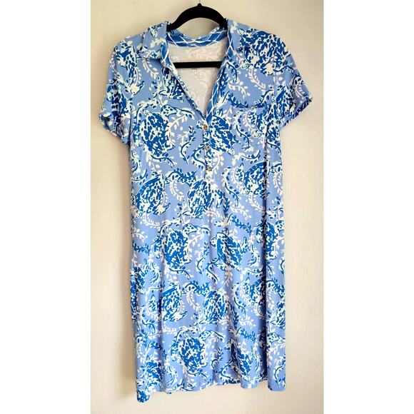 Lilly Pulitzer Dresses & Skirts - Lilly Pulitzer Sadie Polo Blue Turtle Print Dress, Gold Front Buttons Sz S